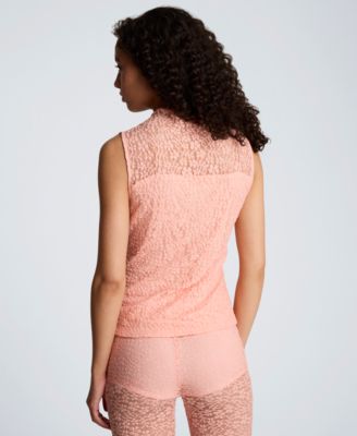 Women's Stretch Lace-Front Mock Neck Tank Top