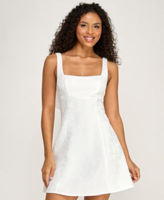 Juniors' Floral Jacquard Square Neck Dress