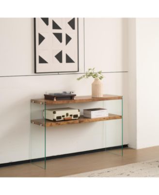 Streamdale MDF Console Table, Big Side Table, Walnut Tempered Glass Desk, Entry Table