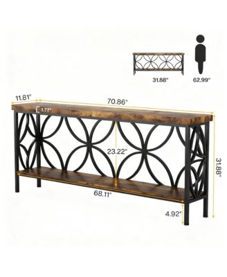 70.9" Narrow Console Table Industrial Sofa Table Entryway Storage 2-Tier Shelf