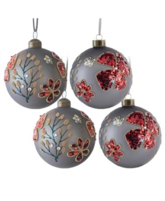 4.7" Glass Christmas Ball Ornaments Decorative Hanging Tree Ornaments Set of 4