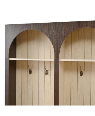  Farmhouse Arched Hall Tree Bench with Drawers