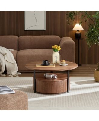 Round Storage Coffee Table with Drawer,  MDF for Living Room Movie Nights & Snack Organizing
