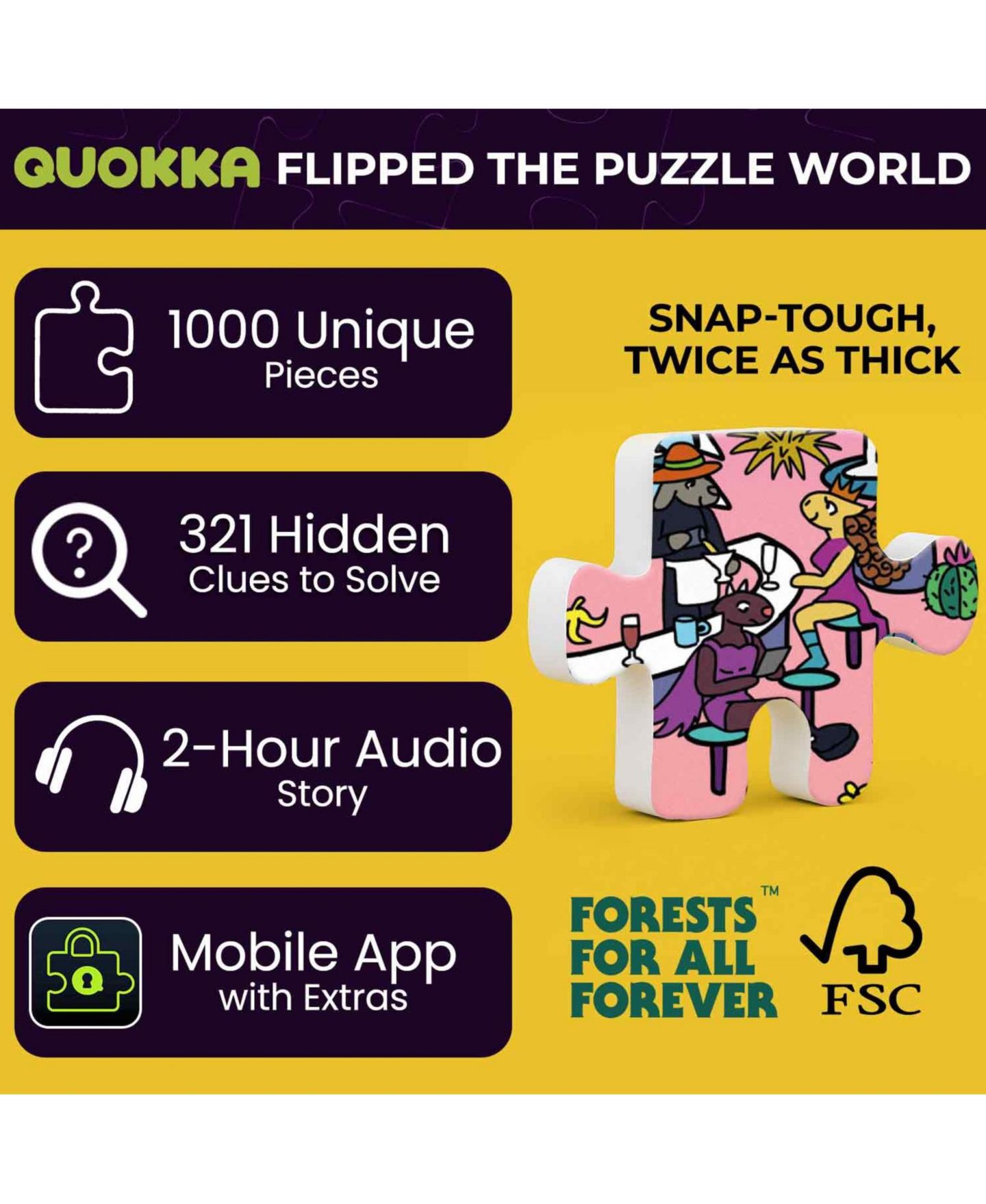 Детский пазл Quokka Galactic Tails Mystery 1000-Piece Jigsaw Puzzle with Bonus Challenges, Ages 15+, цвет: Пустынный — фото 2