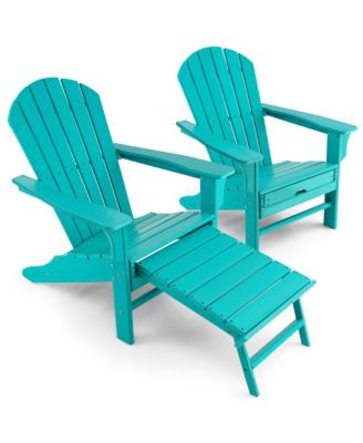 Set of 2 Patio Adirondack Chair HDPE Outdoor Lounge Chair with Retractable Ottoman