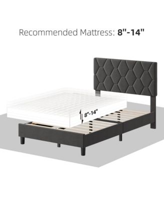 Bed Frame Upholstered Fabric Headboard Diamond Design Solid Wood Slats Noise Free Easy Assembly