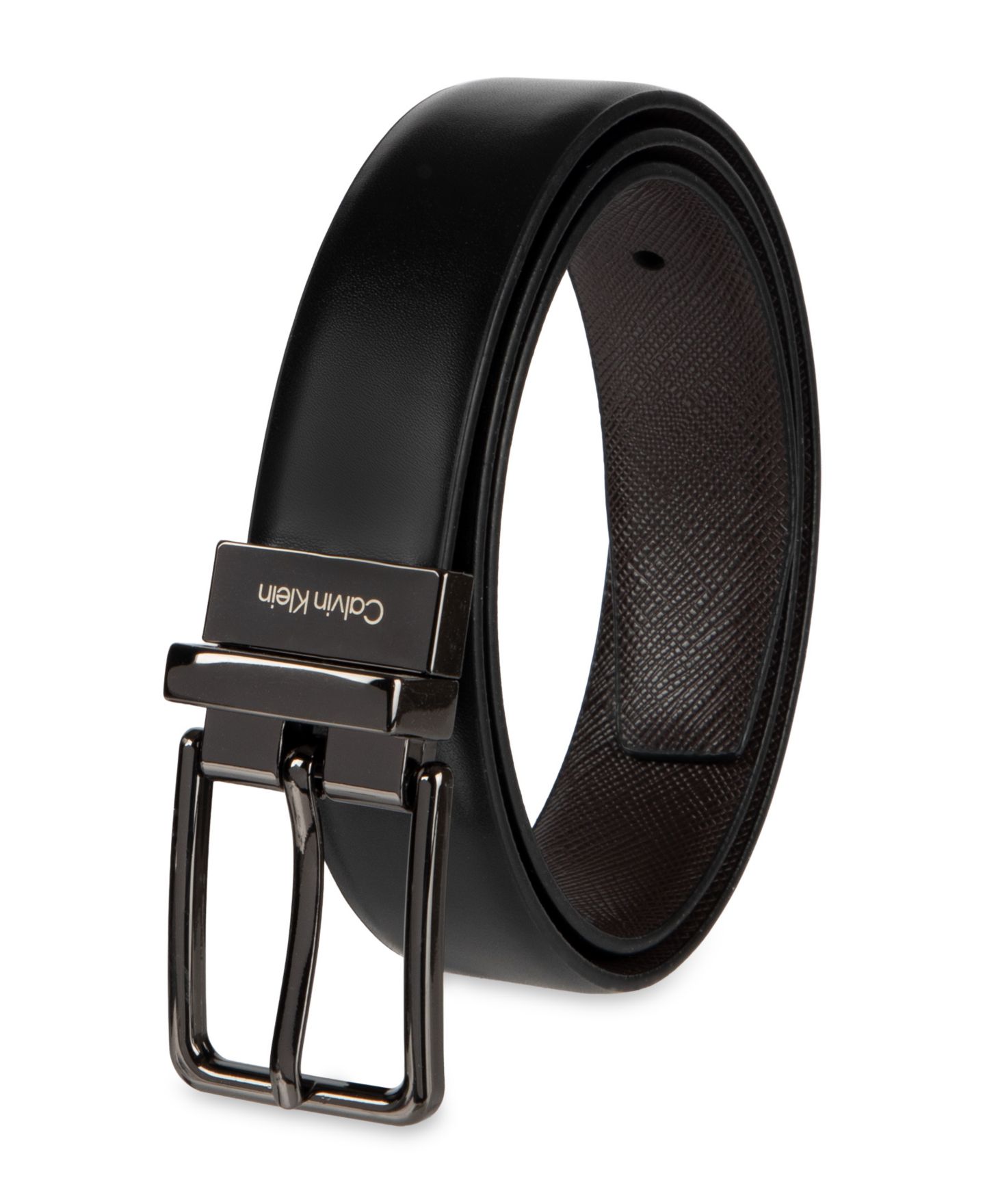 Ремень Calvin Klein Two-In-One Reversible Smooth-To-Saffiano Dress Belt для мальчиков, цвет: Чёрный / Коричневый — фото 3