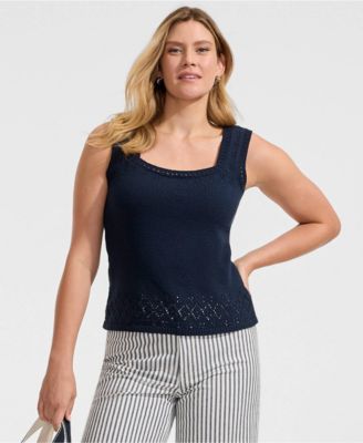 Women's Pointelle Square Neck Tank Sweater