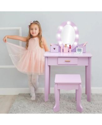 Toddler Lighted Vanity and Stool Set,Girls  Perfect Gift Makeup Pretend Play Table.