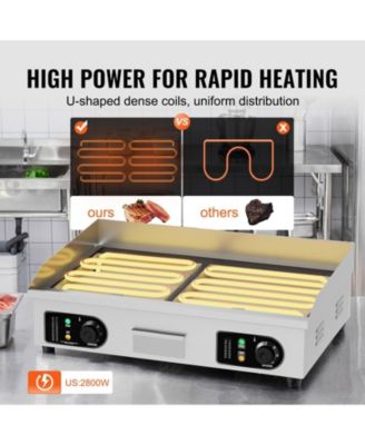 Commercial Electric Countertop Half Flat Top Griddle, Adjustable Temperature
