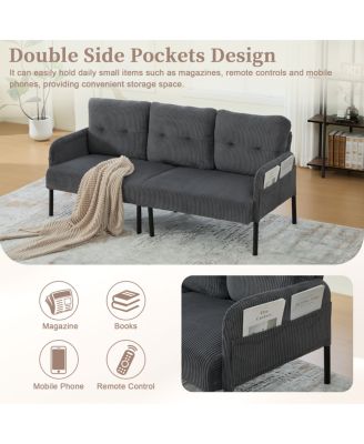 Oversized Corduroy Loveseat Sofa with Metal Legs & Side Pockets