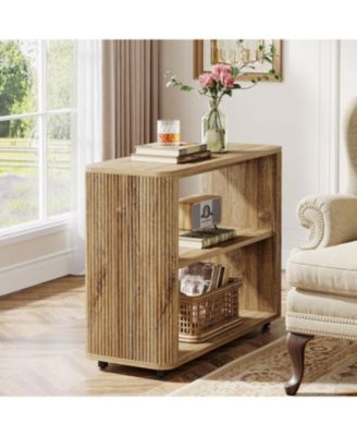 Narrow Side Table Set of 2, 3-Tier End Table for Living Room, Small Fluted Nightstand, Farmhouse Bedside Table