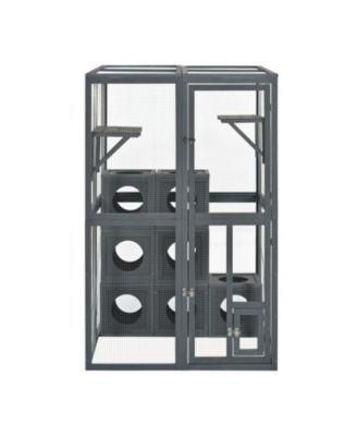 Pine Outdoor Cat House with Shelves