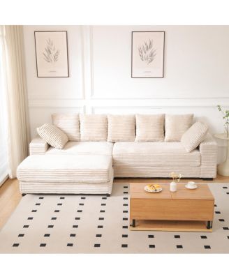 Streamdale  Corduroy Sectional Sofa w/ Storage Ottoman and Pillows