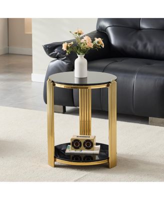 Modern End Table with Glass & Gold Frame