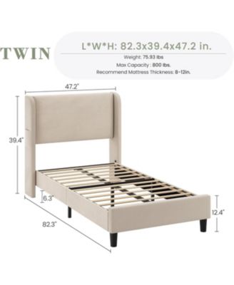 Bed Frame Wingback Headboard Velvet Upholstery Platform Wood Slats Noise Free Easy Assembly