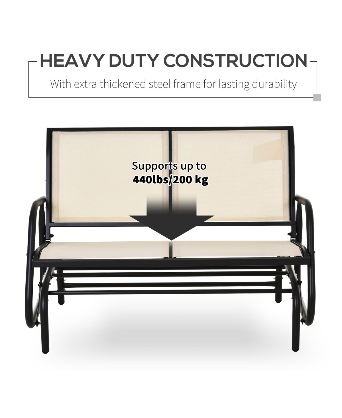 Clihome 2-Person Outdoor Glider Bench, Patio Double Swing Rocking Chair Loveseat w/ Powder Coated Steel Frame