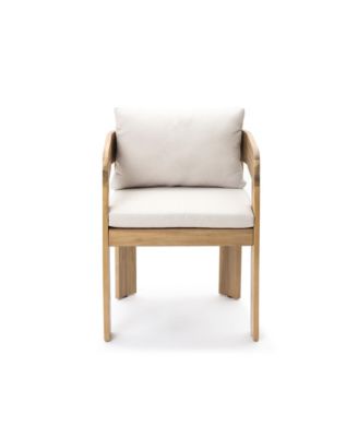 Set of 2 Outdoor Patio Chairs, Acacia Wood Accent Chairs with Cushions and Arms, Outdoor Dining Chairs for Porch, Balcony, and Garden