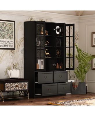 8-Shelf Wood Standard Bookcase Bookshelf With Glass Doors