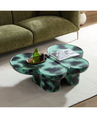 Modern Faux Travertine Coffee Table, Butterfly-Shaped Fiberglass Art Piece for Living Room & Office