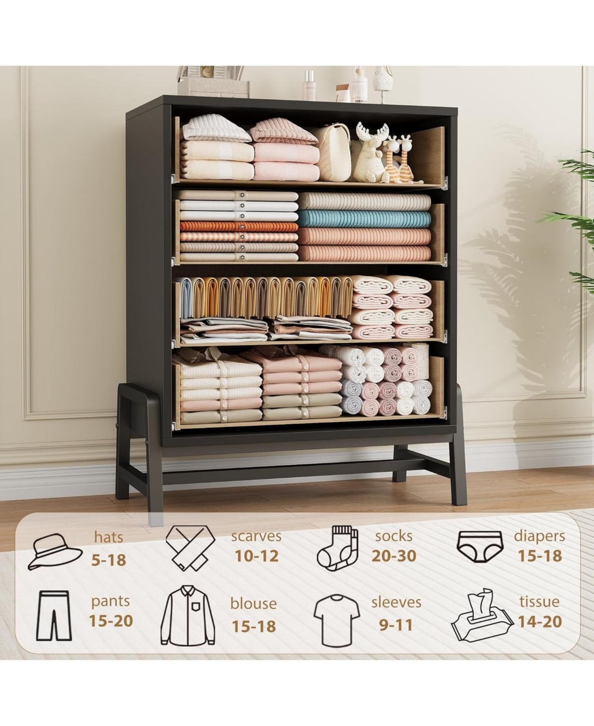 gaomon 38.6" Tall 4-Drawer Dresser, Freestanding Wooden Storage Chest for Closet, Bedroom Living Room Entryway Organizer