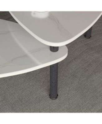 Sintered Stone Rotating Coffee Table with Solid Wood Legs