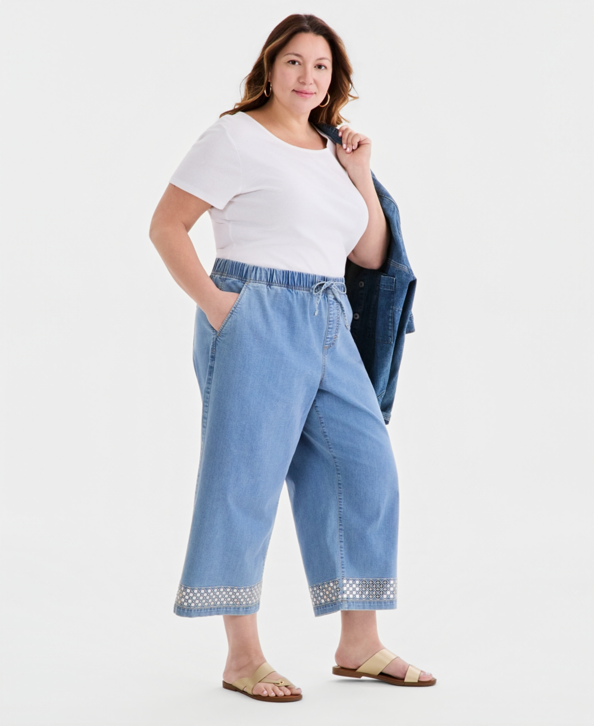 Style & Co Plus Sequin-Trim High-Rise Wide-Leg Pants, Macy's Exclusive