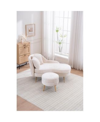 Indoor Chenille Chair with Left Armrest & Lumbar Pillow, Lounge SofaFootstool