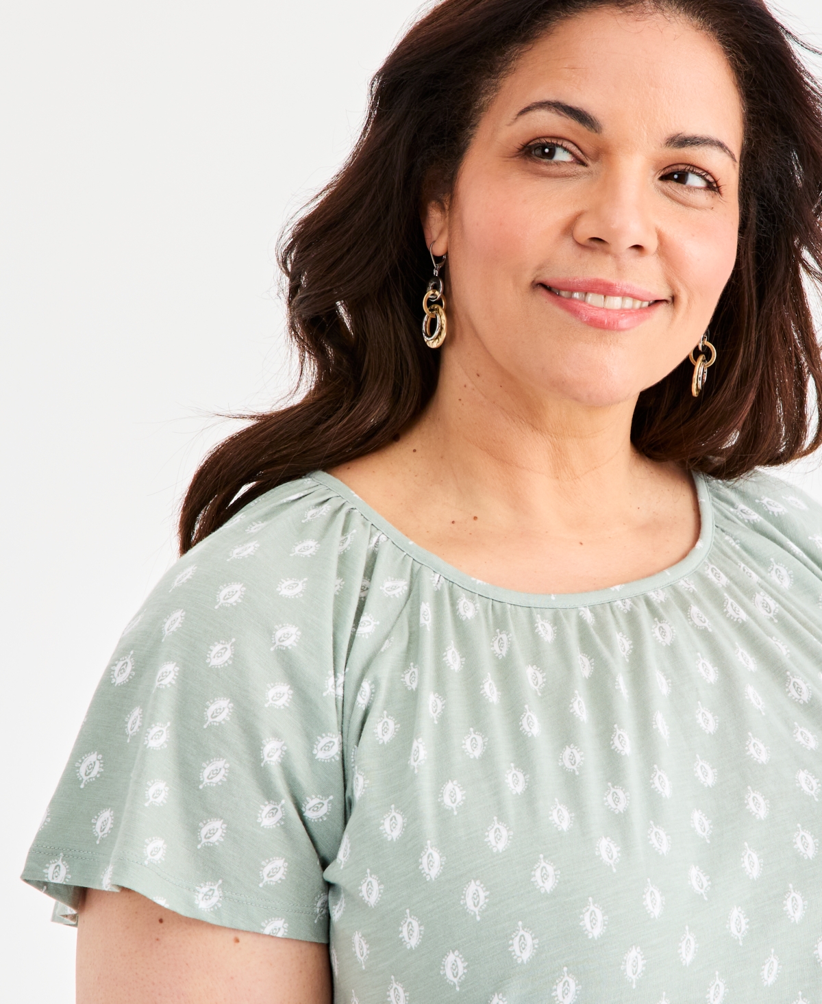 Style & Co Plus Flutter-Sleeve Printed Knit Top, Macy's Exclusive