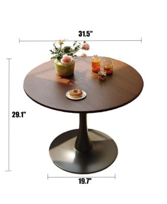 Walnut Round Dining Table, 31.5" Modern MDF & Steel Kitchen Table