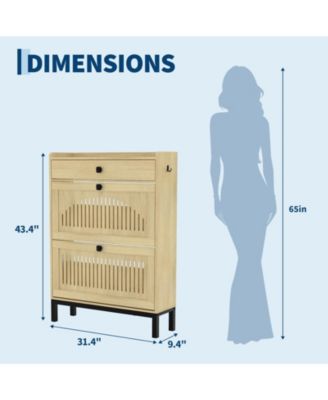 Shoe Storage Cabinet with 2 Flip Drawer, Shoes Organizer with with Top Drawer，Hollow Out Panel And Square Handles