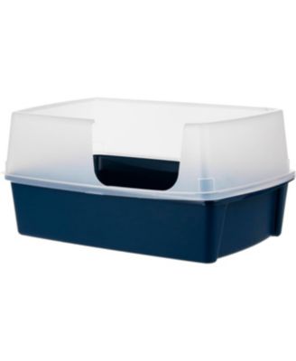 USA XX-Large Side Entry Cat Litter Box Open Top with High-Sided Scatter Shield, Easy to Clean, 30" L × 20" W × 14" H, Navy