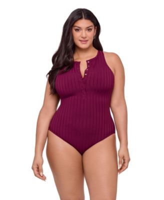 Women's Sculpting Wide Rib Snap High Neck One-Piece Swimsuit