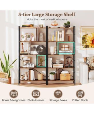 5-tier Bookcase 61 Inch Tall Industrial Bookshelf with Metal Frame