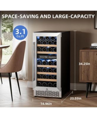 15" Wine Cooler, 27 Bottle Dual Zone Wine Fridge, 3.1 Cu.Ft