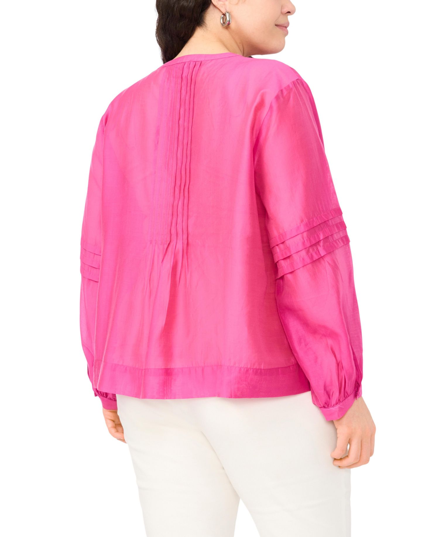 Plus Size Stand Collar Front Shoulder Pleats Button-Down Top
