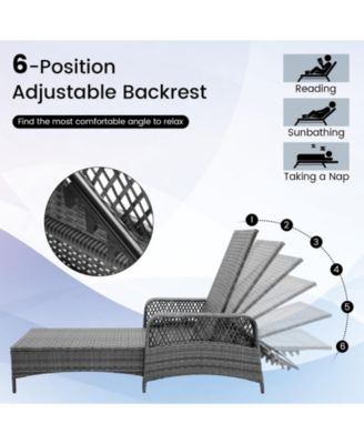 2 PCS Outdoor Chaise Lounge Chair Patio Recliner w/ 6-Level Backrest Cushion