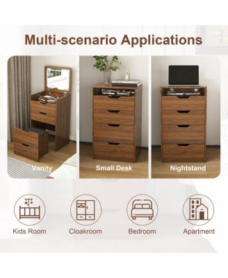 3-in-1 Vanity Desk with Lighted Mirror & Cushioned Tool, Flip Top Makeup Dressing Table for Cloakroom, Bedroom (18.9"L)