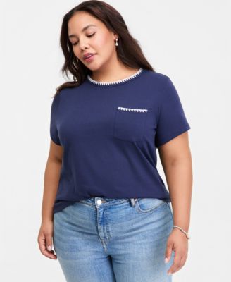Trendy Plus Size Whipstitched Pocket T-Shirt