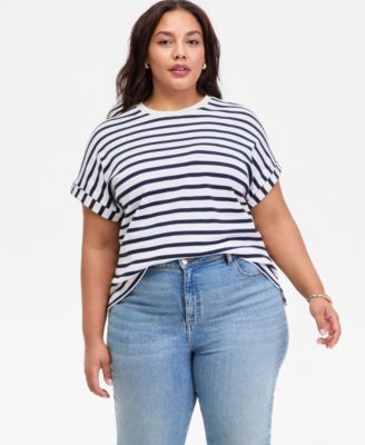 Trendy Plus Size Cuffed-Sleeve Relaxed Top