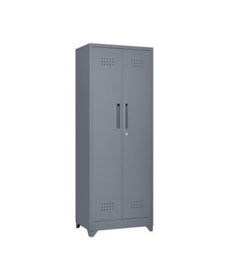 Broom Storage Cleaning Tool Cabinet With Locking Doors and Shelves