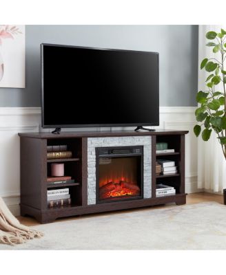 Electric Fireplace Stone TV Media Stand with Faux Stacked Stone Surround, 58.31"W