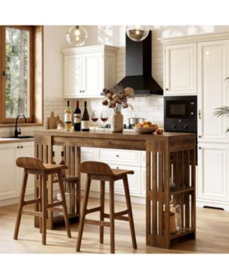 63 Inch Bar Table, Wooden Bistro Table, Large Home Bar Unit with Wine Rack