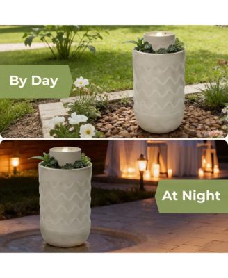 27" Outdoor Fountain with Planter, Resin Water Fountain Outdoor with LED Light, Garden Waterfall Fountain for Patio, Porch