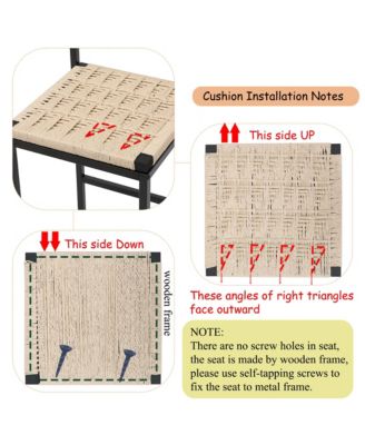 Paper Rope Woven Bar Stools Set of 2, 25'' Counter Height Chairs with Back, Footrest for Kitchen Island, Home Pub