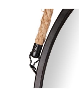 Framed 20 in. Round Black Metal Wall Mirror with Hanging Rope