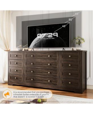12 Drawers Wood Dressers for Bedroom, 63" Long Wooden Dresser for Living Room, Hallway, 16" Wide TV Stand Dresser for 65 Inch TV, Solid Wood