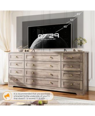 12 Drawers Wood Dressers for Bedroom, 63" Long Wooden Dresser for Living Room, Hallway, 16" Wide TV Stand Dresser for 65 Inch TV, Solid Wood