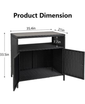 Patio Outdoor Wicker Storage Cabinet with Shelf,Powder Coated Steel,Patio Bar Table with 2-Door and Shelf,All Weather Resin Wicker