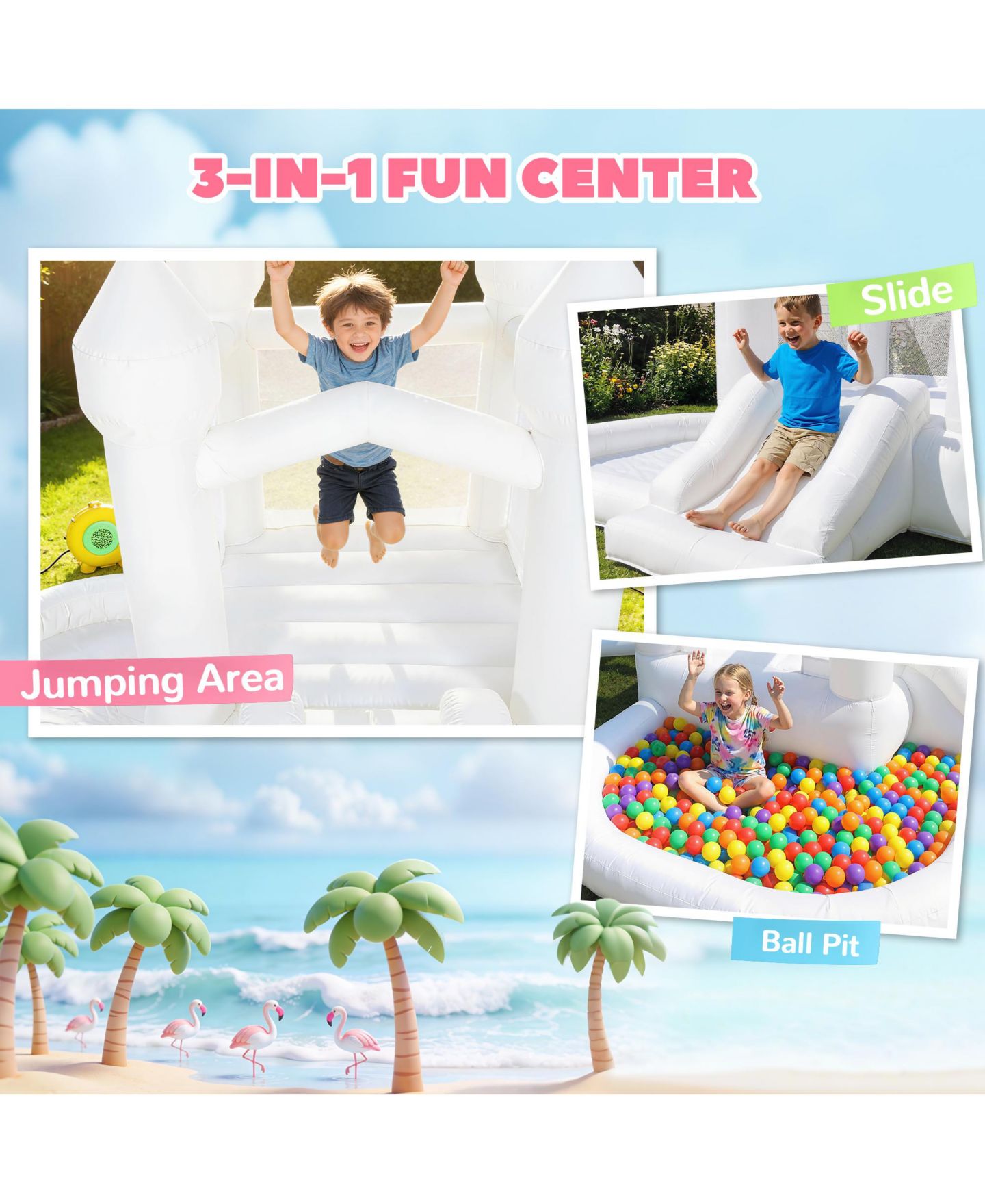 Детская игрушка Qaba 3-in-1 Inflatable Bounce House with Slide and Ball Pit, цвет: Белый — фото 4